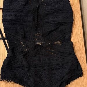 BECCA Black Crochet Lace One-Piece Swimsuit